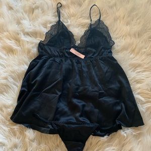 Victoria Secret black satin babydoll with panties